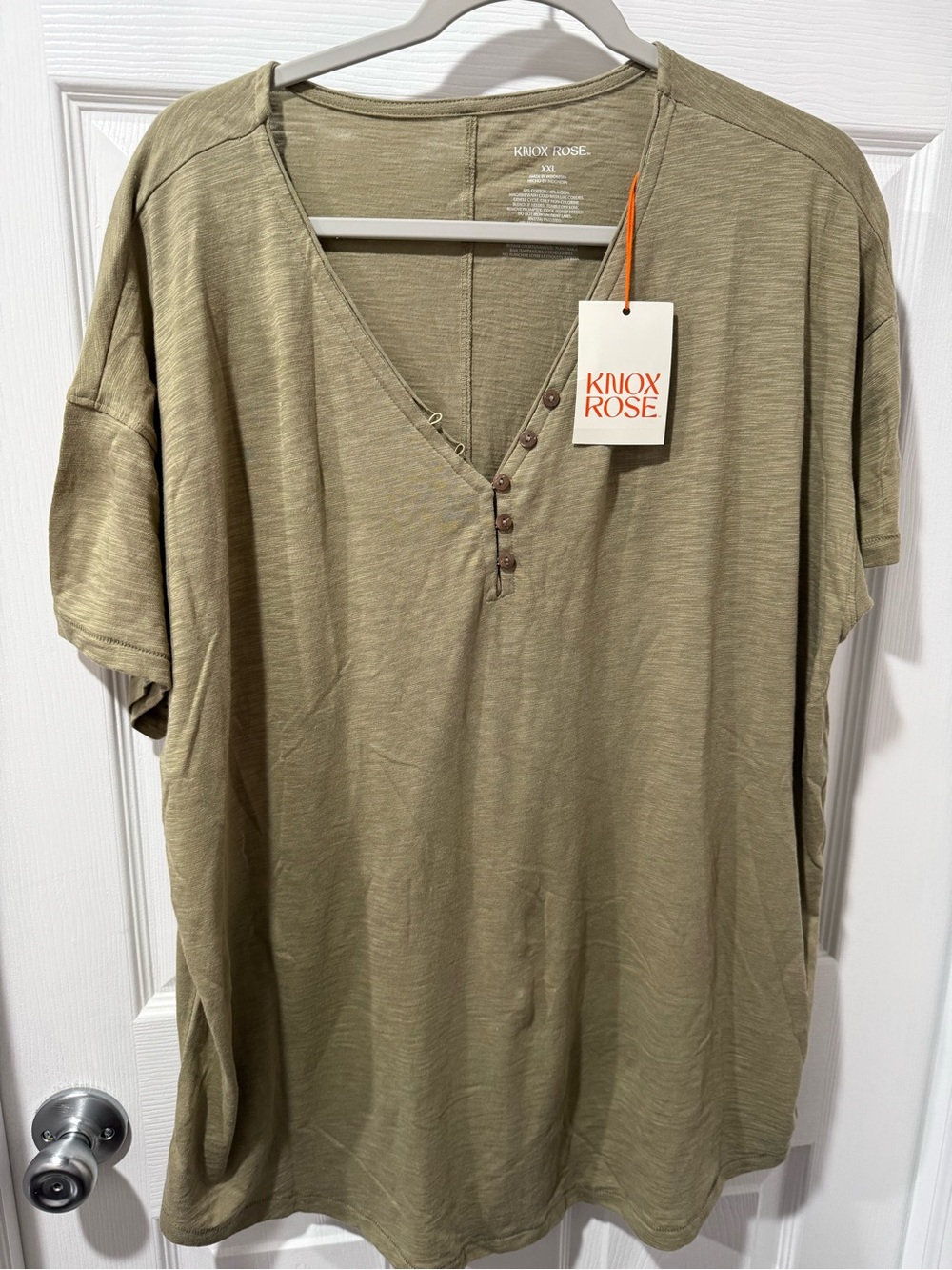 Knox Rose Olive Green Short Sleeve V-Neck Henley Top